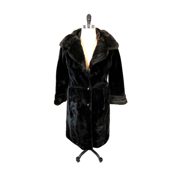 Faux Fur Coat Russell Taylor Borgazia black brown collar vintage